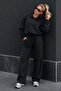 Black Long-Sleeved Buttoned Polo Collar Women's Tracksuit Set Sh392 - 2