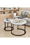 Modern 2-Piece Round Nesting Coffee Table Set Marble Top Metal Frame Living Room - 4