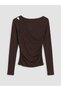 Lcw Vision Brown Crew Neck Gathered Women's Bodysuit - 6
