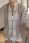 Hakim Yaka Ada Çay Transparent Kimono Shirt - 2
