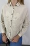 Women's Beige Cotton Linen Double Pocket Wooden Button Oversize Loose Oval Cut Long Sleeve Beach Shirt - 2