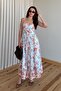 Blue - Orange Floral Patterned Dress - 4218 - 4