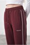 Women's Burgundy Straight-Leg Comfortable Fit Combed Cotton Side Piping Zipper Pocket Sweatpants - 4