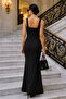Women's Strappy Square Collar Slit Long Imported Crepe Dress - 2