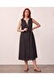 Linen Textured Buckle Sleeveless Cotton Dress Black