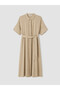 Beige Plus Size Belted Shirt Dress