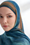 Organic Touch Viscose Blend Patterned Shawl - Petroleum - Camel Feather - 2