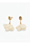Women's Earring with Non-Perforated Compression Clip - Ecru Organized Fabric Flower Earring - 2