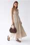 2204 Women's Halter Neck Lined Gathered Maxi Dress Beige - 2