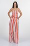 Women's Summer Orange Signature Line Vertical Striped Linen Crop Blouse Trousers Set 1333 - 3