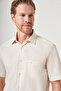 Beige Hard Collar Short Sleeve Pocketed Comfort Fit Cotton Shirt 1004260258 - 4