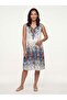 Women's Summer Midi Dress Floral Pattern Sleeveless V-Neck Tasseled Viscose White