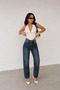 Women's Green Tint Washed Stone Detailed Boyfriend Mom Jeans Denim Trousers - 3