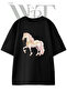 Carousel Horse Design Printed Unisex Black Oversize T-Shirt