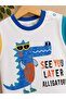100% Cotton Pocketed Dinosaur Printed Double Baby Set with Snap Fasteners at the Neck - 4
