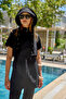 Sports Lycra Short Sleeve Semi-Closed Swimsuit R142 Black - 2