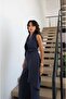 Navy Blue Halter Neck Jumpsuit with Shawl Detail - 5