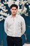 Regular Fit Buttoned Collar Striped Raw Linen Shirt - 2