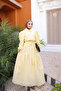 Yellow Balloon Sleeve Belted Striped Dress