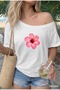 Pink Flower Printed Oversized Women's Boat Neck T-Shirt