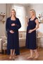 New Season Navy Blue Special Lace Detailed Straps 100% Cotton Breastfeeding-Friendly Design Maternity Dressing Gown Nightgown Set - 7