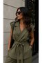 Women's Kuruvaze Collar Shoulder Button Detail Belted Double Suit - 2