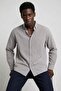 Men's Striped Regular Fit Gray Linen Shirt - 4