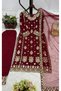 Maroon Faux Georgette Salwar Kameez & Dupatta Set - HRT5126 | Maroon-Size:L-40-Inches