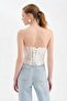 Women's Embroidered Fabric Detailed Lace-Up Design Corset - 3