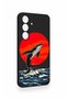 Samsung S25 Compatible Red Sun Whale Patterned Silicone Case - 3