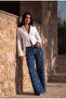 Women's Blue 1W6-5 Palazzo Fit Special Floral Printed Fabric Design Denim Jean - 3