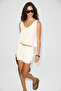 Petunyal Women's U-Neck Tank Top and Drawstring Pocket Short Shorts Ecru Bottom-Top Set