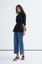 Women's Organic Cotton Shawl Collar Mobile Belt Skirted Blouse Black - 3