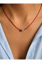 Blue Beaded Slide Lock Knitted Choker Necklace with Red String Moon Figure