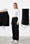 Women's Black Combed Cotton Palazzo Wide-Leg Elastic Waist Lace-Up Comfortable Fit Sweatpants - 7
