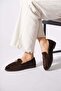 Ropes Medium Buckle Genuine Leather Ballerina Women's Shoes Brown Suede - 2