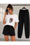T-Shirt, Sweatpants, Shorts 3-Piece Combination, Thin Summer, Sweat-Absorbing, Cute Cat Printed, Women'S/Girls' Model
