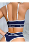 Women's Navy Blue Love Written Swimsuit Bikini Stylish Flexible Fabric Beach Wear Special Design - 3