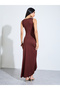 Brown Side-Waist Metal Embellishment Maxi Dress - 5