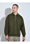Men Olive Solid Zip-Up Sweatshirt - 3