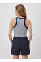 Tied Bead Detailed Viscose Navy Blue Shorts with Pockets - 2