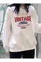 Women's White Vintage Printed Crew Neck Sweatshirt
