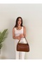 Women's Shoulder Bag with Wide Strap and Staple Detail, Baguette Bag, Daily Stylish Office Handbag - 3