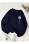 Women's Navy Blue Daisy Printed Oversize Sweatshirt