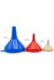 3-Piece Plastic Kitchen Funnel Set for Bottles & Jars – Assorted Colors Funnels for Liquid, Powder & Oil Transfer – Heavy Duty Nesting Funnels with Hanging Loop - 8