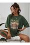 Women's Nefti Green Tasmania Printed Oversize T-Shirt