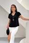 Black V-Neck Blouse with Pendant Detail - 5