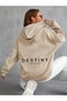 Women's Beige Destiny Printed Hooded Hoodie Sweatshirt - 2