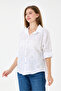 Women's White Italian Floral Embroidered Sequined Foldable Long Sleeve Oversize Poplin Shirt Size 40 - 44 - 2