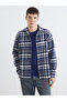 Xside Navy Blue Regular Fit Plaid Wool Blend Men's Lumberjack Shirt